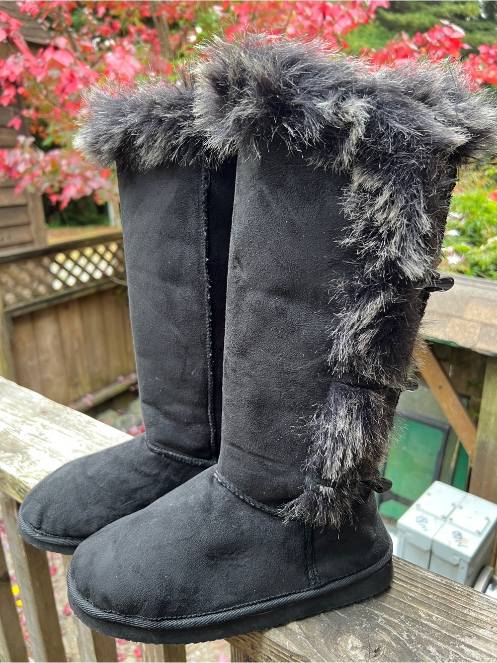 Black Faux Suede Fur Tall Winter Boots Ski Apres